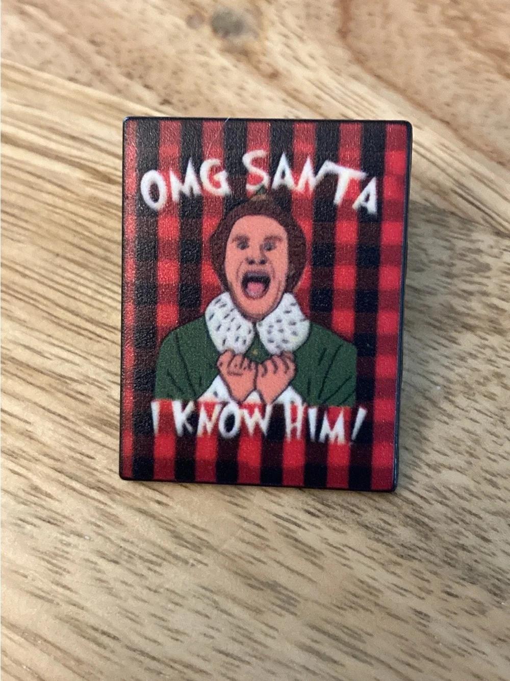 OMG Santa I Know Him! Holiday Enamel Pin - Red Plaid